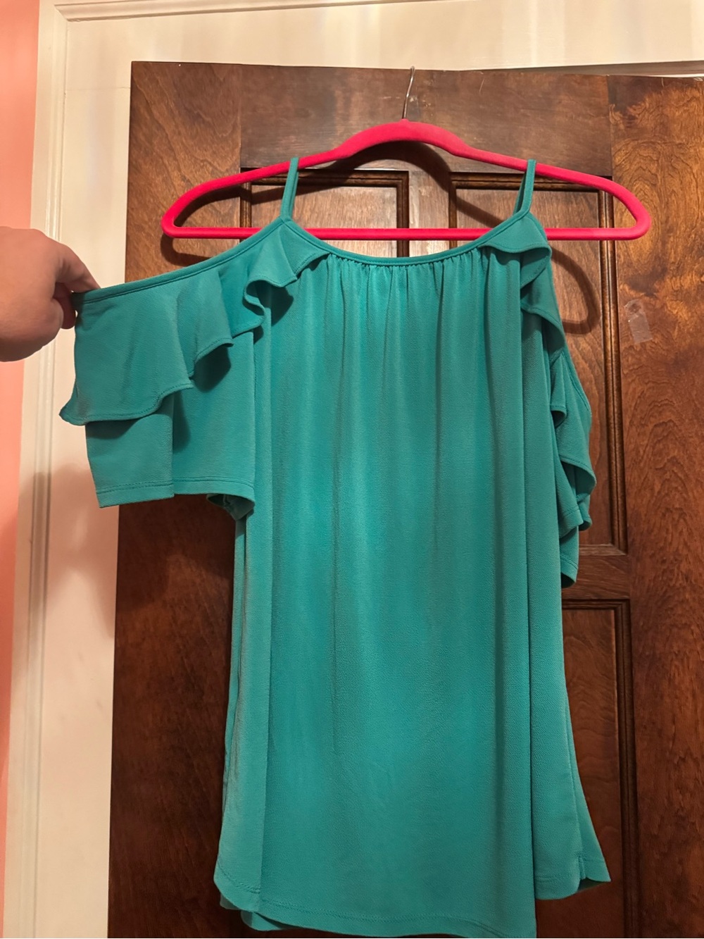 Teal One-Shoulder Ruffle Camisole